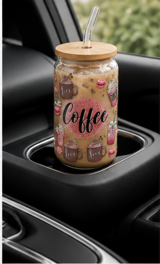 ☕ Coffee  Glass Can Cup – 16oz Pink Aesthetic Iced Coffee Tumbler edi